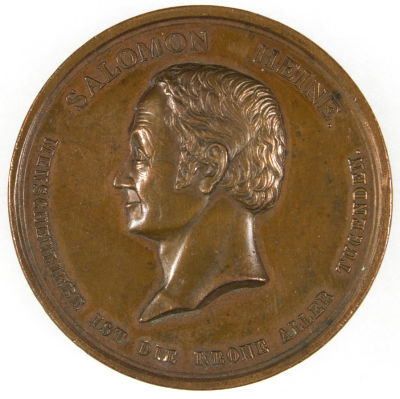 SALOMON HEINE COMMEMORATIVE MEDAL, 1841. SALOMON HEINE (1767-1844) German merchant and banker in 