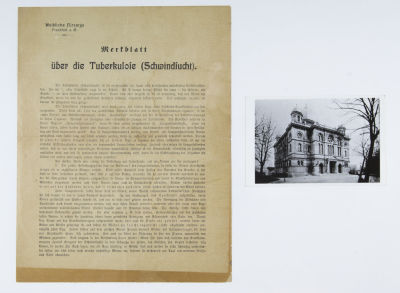TUBERCULOSIS LEAFLET IN HEBREW AND GERMAN, 1910. Ca. 1910 leaflet issued to warn immigrant 