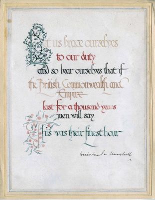 A WINSTON CHURCHILL SIGNED QUOTATION UPLIFTING BRITAIN IN ITS MOST DESPERATE MOMENT A superb 