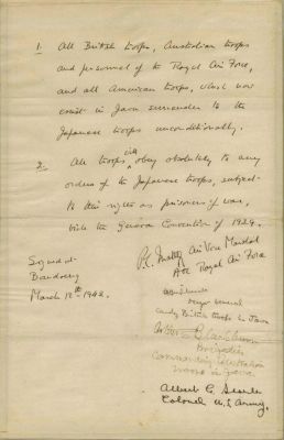 AN ORIGINAL SIGNED COPY OF THE BRITISH SURRENDER OF JAVA, ISSUED TO THE COMMANDER OF THE TEXAS 