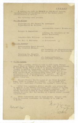 ALLIES AND GERMANS SIGN AN ARMISTICE TO AIRDROP FOOD TO SAVE STARVING HOLLAND (ALLIES� SIGNED COPY)