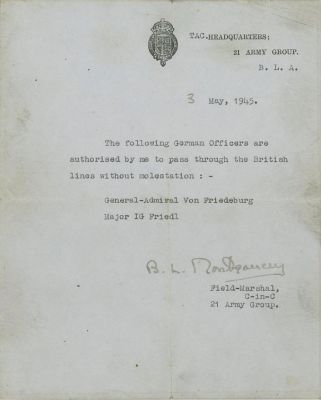 THE BEGINNING OF THE END: MONTGOMERY ISSUES GERMANS A PASS THROUGH THE LINES TO NEGOTIATE THE 