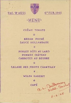 A SIGNED MENU FROM FIELD MARSHAL BERNARD MONTGOMERY’S DINNER CELEBRATING THE GERMAN SURRENDER. A 