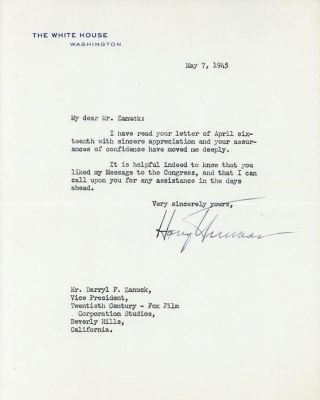 ON THE DAY OF THE GERMAN SURRENDER, PRESIDENT HARRY TRUMAN REFERENCES HIS MESSAGE TO CONGRESS 