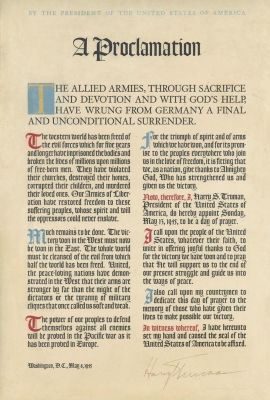 PRESIDENT HARRY TRUMAN SIGNED PROCLAMATION OF A �DAY OF PRAYER� UPON THE UNCONDITIONAL 
