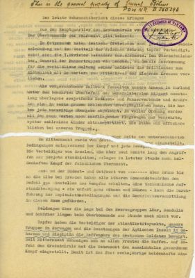 THE FINAL WEHRMACHT COMMUNIQUE OF WORLD WAR II, AS RECEIVED BY THE LAST GERMAN ARMY COMMANDER 