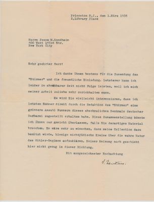 ALBERT EINSTEIN HOPES TO WARN NON-JEWS OF "THE TRUE NATURE OF HITLER''S REGIME". A superb and 
