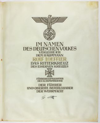 KNIGHTS CROSS AWARD WITH MAPPE AWARDED TO ROLF LOEFFLER, A HEER CAPTAIN KILLED IN ACTION IN RUSSIA. 