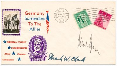 ALBERT SPEER AND MARK CLARK. Unusual signed commemorative envelope celebrating the German 