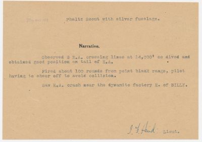 IVAN HIND. (d. 1918) British ace of World War I, a flight commander with 40 Squadron, flying the 