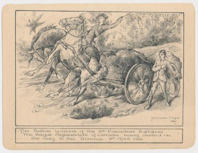 1916 INK DRAWING, 13TH CANADIAN RATION LIMBER Excellent original ink battle scene executed and 
