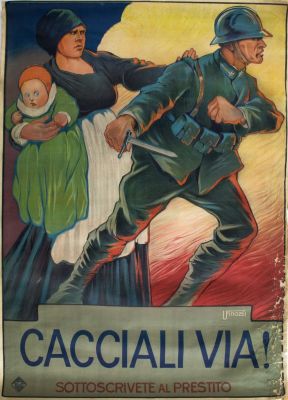 "DRIVE THEM OUT!" ITALIAN PROPAGANDA POSTER. War-date Italian propaganda poster by artist Ugo 