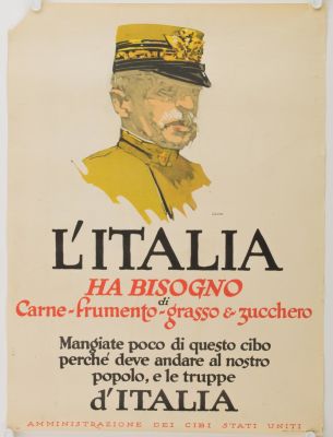 ITALIAN-AMERICAN PROPAGANDA POSTER. Interesting World War I propaganda poster in Italian, 20 x 