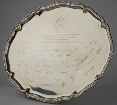 S.A. LEADERS PRESENTATION SILVER PLATTER TO ERNST ROHM, 1933. An incredible find, a sterling 