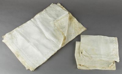 TABLE LINEN ATTRIBUTED TO HITLER'S BERGHOF. Lot of ten pieces of embroidered table linens 