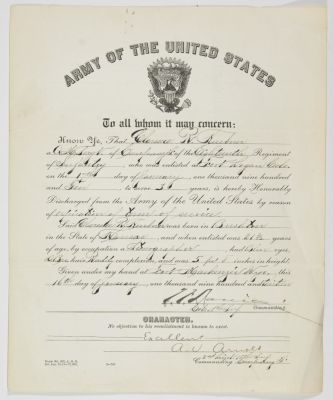 CLARENCE R. HUEBNER IS HONORABLY DISCHARGED AFTER FIRST TERM IN U.S. ARMY. FROM THE ESTATE OF 