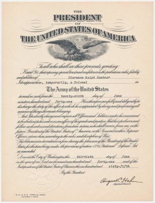 CLARENCE R. HUEBNER TEMPORARILY PROMOTED TO COLONEL. FROM THE ESTATE OF GEN. CLARENCE R. HUEBNER 