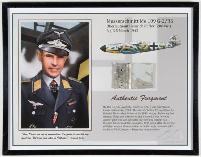 KC RECIPIENT HEINRICH EHRLER - SECTION OF HIS WRECKED ME-109. HEINRICH EHRLER (1917-1945) 