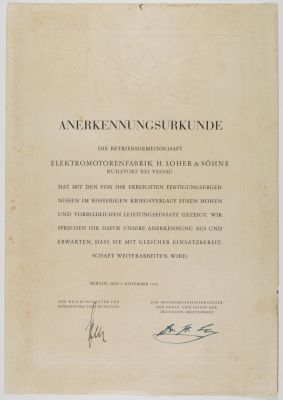 ALBERT SPEER AND ROBERT LEY. Very rare printed D.S., 1p. 11.5 x 17 in., Berlin, Nov. 1, 1942, an 