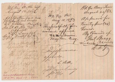 LEONIDAS POLK. THOMAS C. HINDMAN AND ZACHARIAH DEAS. A rare combination of war-date endorsements 