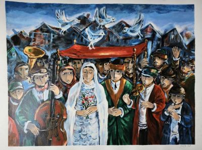 יוסל ברגנר. ליטוגרפיה חתומה חתונה יהודית