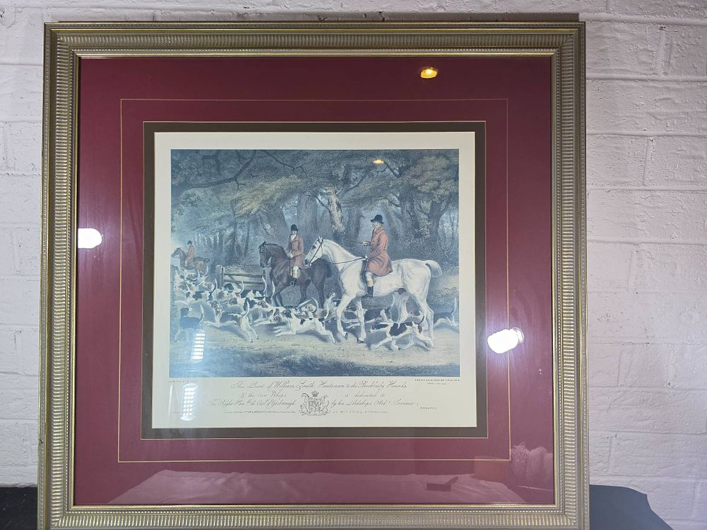 Framed and Matted Print After H. Davis. Framed and matted art depicting an equestrian fox 