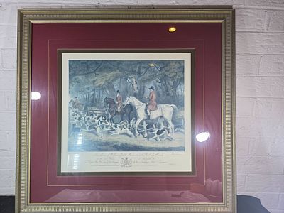 Framed and Matted Print After H. Davis. Framed and matted art depicting an equestrian fox