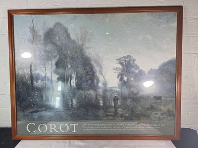 Framed and Matted Corot Art Print. Framed and matted art print featuring a reproduction of a