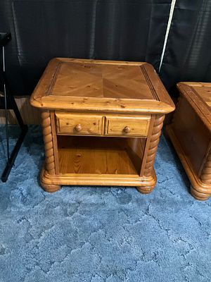Square Pine Wood End Table with Storage. Square pine wood end table featuring a veneered top 