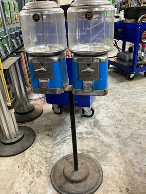 Beaver Double Gumball Machine on Stand. Double gumball vending machine manufactured by Beaver. 