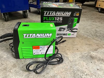 Titanium Flux 125 Inverter Power Source for welding, designed for flux core applications. 