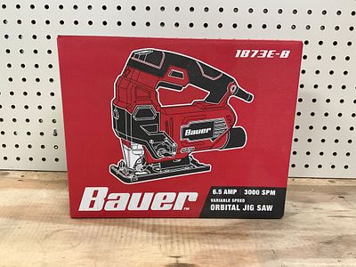 Bauer 6.5 Amp Variable Speed Orbital Jig Saw. Bauer 1873E-B orbital jig saw with a 6.5 amp motor 
