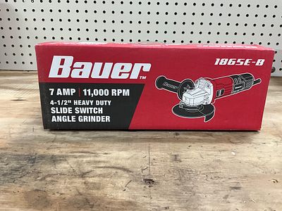 Bauer 7 Amp 4-1/2 Inch Slide Switch Angle Grinder. Bauer model 1865E-B 4-1/2 inch heavy-duty 