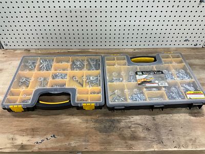 Two Compartmentalized Bolt and Screw Kits. Two plastic storage cases containing assorted bolts 