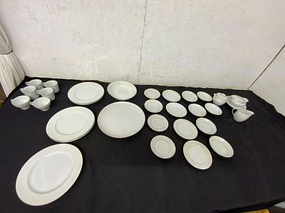30-Piece Fine China Dinnerware&Acirc; with Silver Trim. A complete 30-piece fine china dinnerware set 