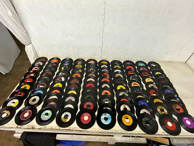 100 Vinyl 45 RPM Records. 100 vinyl 45 RPM records with various labels, artists, and genres. 
