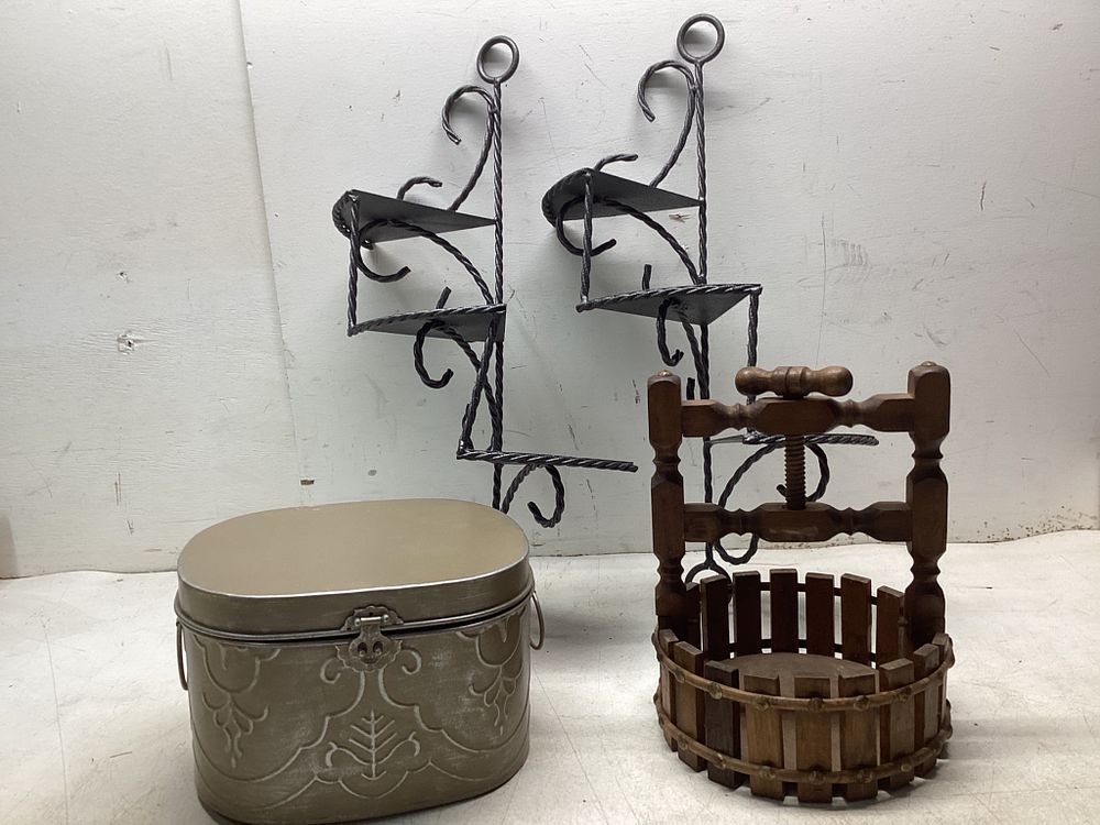Decorative Home Accessories. Includes two wrought iron wall-mounted corner shelves featuring 