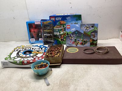 Toys, Jewelry, and Game Pieces. A varied lot comprising a range of family-friendly items.