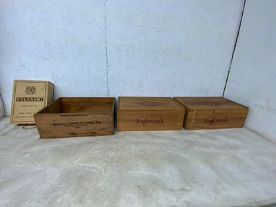 Wooden Wine Crates and Boxes. Wooden wine crates and boxes, including one Folonari box (Italy)
