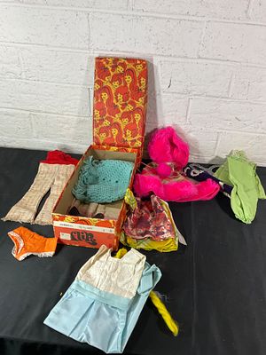Vintage Doll Clothes and Accessories Selection. Various vintage doll clothing and accessories