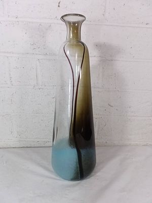 Blown Glass Vase with Multicolored Design. Blown glass vase featuring a slender, tapered form 