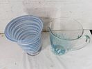 Blue and White Glass Vase and Pitcher. Glass items including a blue and white swirl vase and a Image - 1