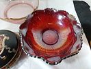Glass and Ceramic Home Decor Items. Four glass and ceramic home decor items, including a red Image - 1