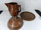 Stoneware Pitcher and Covered Dish Set. Stoneware pottery set comprising a pitcher and a covered Image - 1