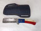 Damascus Steel Knife with Handle and Sheath. Damascus steel knife featuring a straight-edged Image - 1