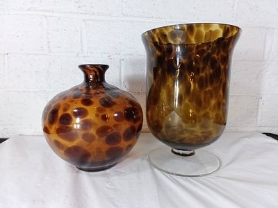 Bombay Glass Vases with Tortoiseshell Pattern. Two Bombay glass vases, each featuring a 