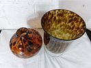 Bombay Glass Vases with Tortoiseshell Pattern. Two Bombay glass vases, each featuring a Image - 1