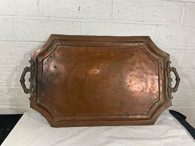 Rectangular Copper Serving Tray with Handles. Rectangular copper serving tray featuring raised 