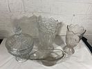 Decorative Glass Tableware. Four decorative glass items, including a lidded pedestal candy dish Image - 1