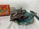 Decorative Assorted Ceramic and Wood Lot. Group lot of five objects including: a green ceramic Image - 1